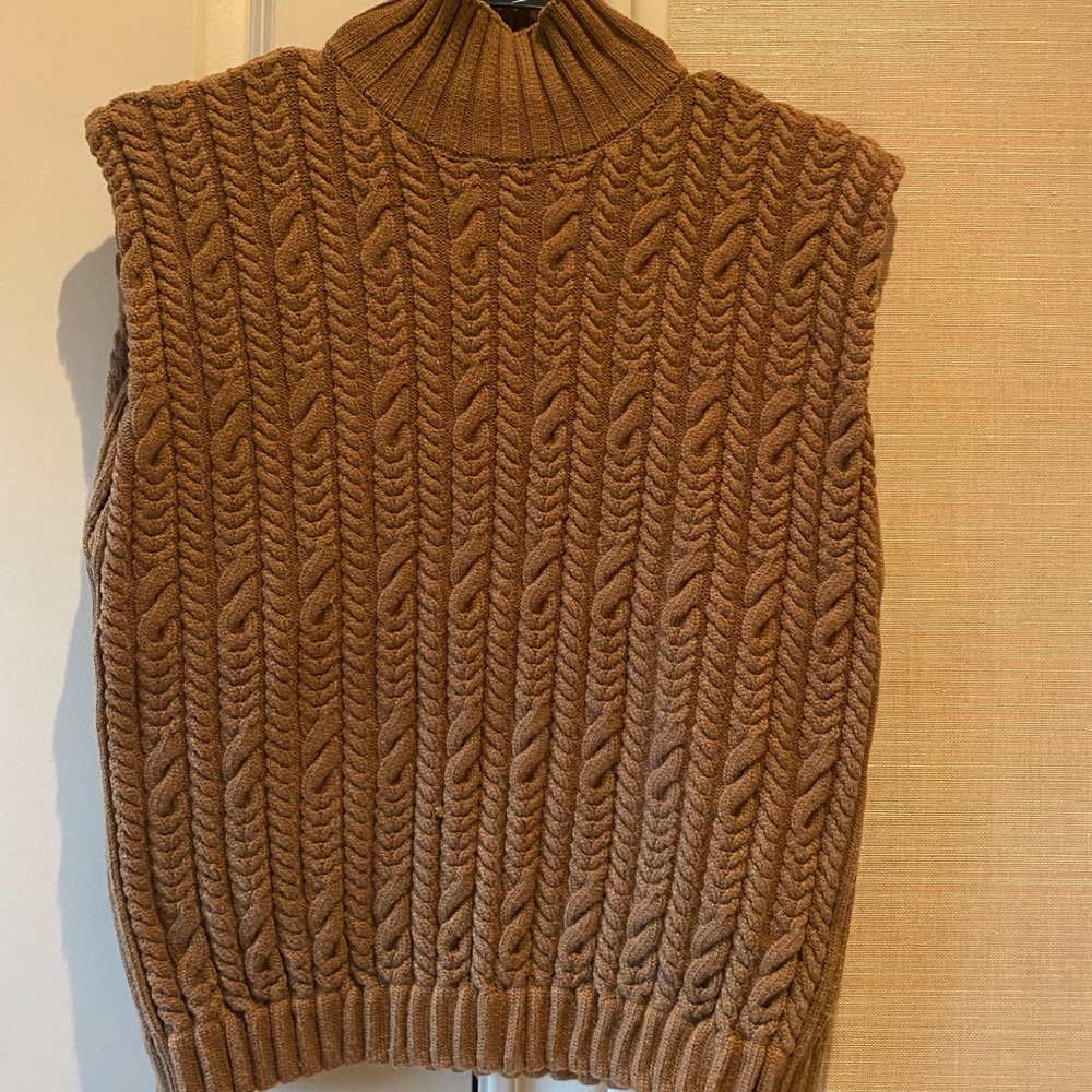 Zara Brown Cable-knit Sleeveless Turtleneck